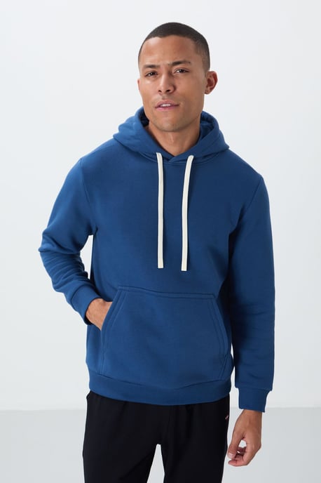 Men's Solid Hooded Sweatshirt With Pocket - Image 2