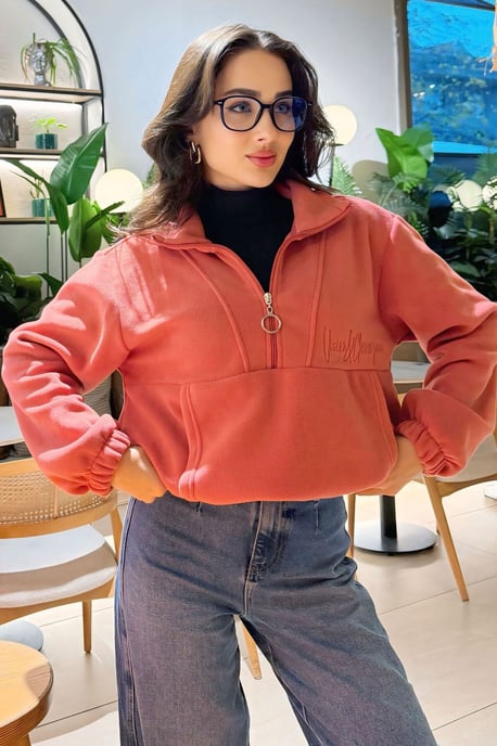 Oversized Halflange Rits Pluche Sweatshirt - Image 1