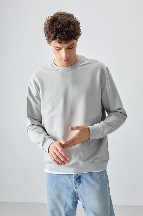 Herrar Enfärgad Rundhalsad Sweatshirt - Image 2