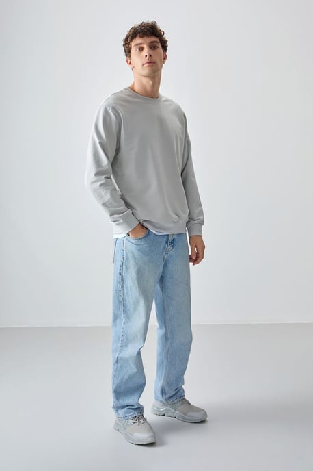 Herrar Enfärgad Rundhalsad Sweatshirt - Image 3