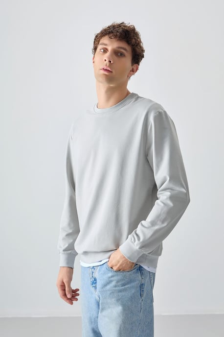 Herrar Enfärgad Rundhalsad Sweatshirt - Image 4