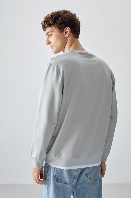 Herrar Enfärgad Rundhalsad Sweatshirt - Image 5
