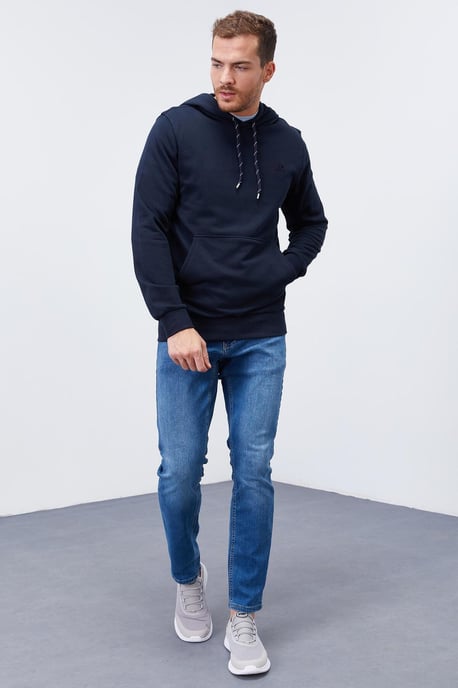 Men's Solid Hooded Sweatshirt With Pocket - Image 2