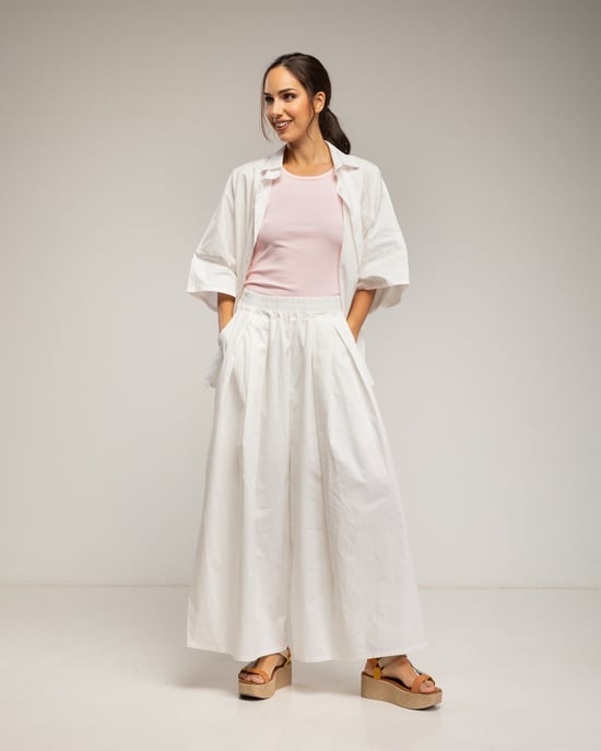 Set med oversize-skjorta och byxor, elastisk midja, ryggveck och ficka - Image 3