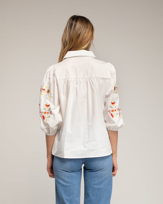 Blouse met lantaarnmouwen, geborduurde bloemen en een ajourdetail - Image 2