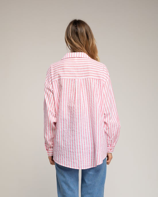 Losvallende gestreepte blouse met geschulpte rand aan de mouw - Image 2