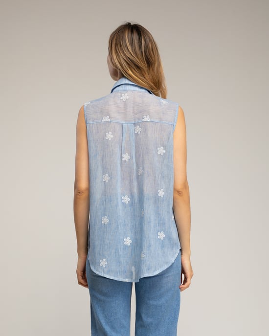 Semi-transparent sleeveless shirt with embroidered flowers - Image 2