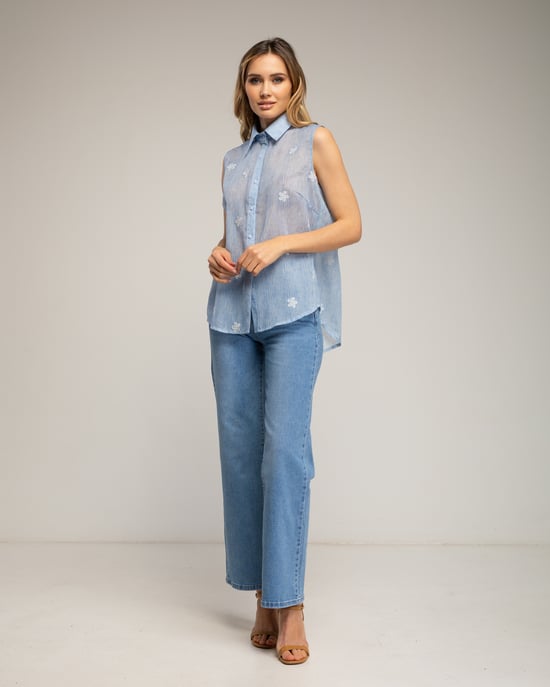 Semi-transparent sleeveless shirt with embroidered flowers - Image 4