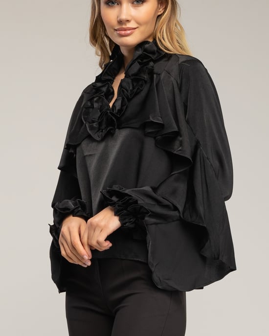 Blouse met print, ajoursteek op de borst, een kraag met ruches en batist-details - Image 3