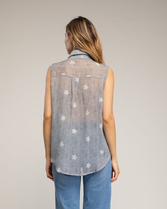 Semi-transparent sleeveless shirt with embroidered flowers - Image 2