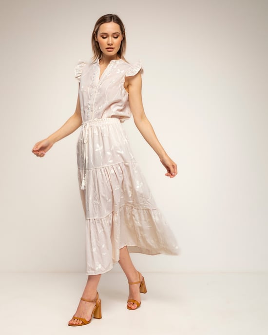 Gestreepte blouse met borduursels en kantdetail met ruches aan de mouwen - Image 4