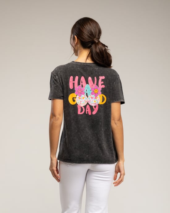 T-shirt with daisy print on the front and “have a good day” text on the back - Image 2