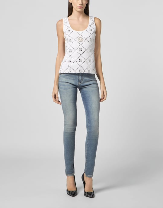 Tank Top Rhomb Flower Strass Flower - Image 4