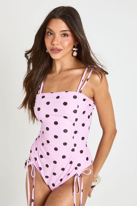 Polka Dot Ruched Swimsuit - Image 1