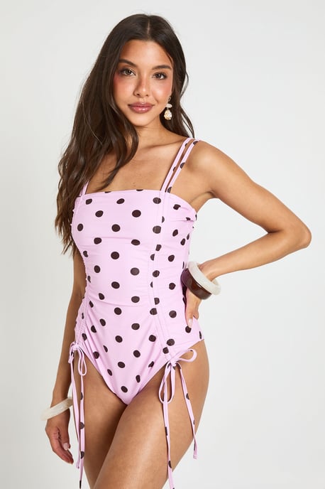 Polka Dot Ruched Swimsuit - Image 3