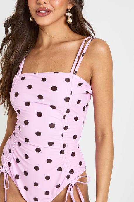 Polka Dot Ruched Swimsuit - Image 4