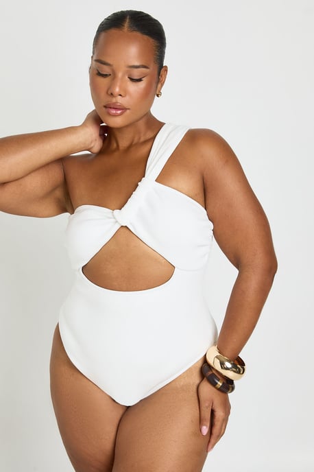 Plus Asymmetric Cut Out Centre Swimsuit - Image 1