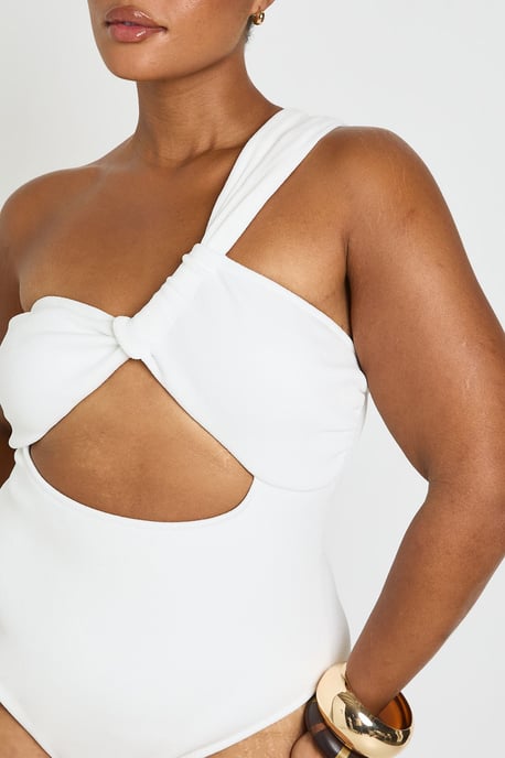 Plus Asymmetric Cut Out Centre Swimsuit - Image 4