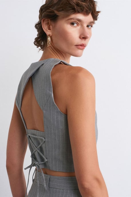 Women's Striped Cropped Waistcoat - Image 2