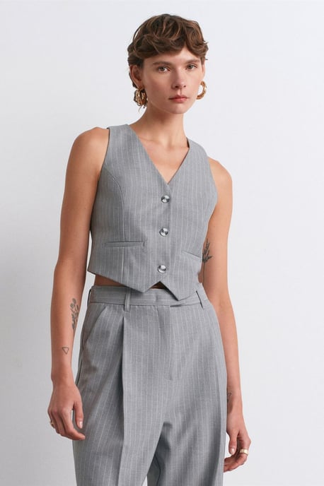 Women's Striped Cropped Waistcoat - Image 3
