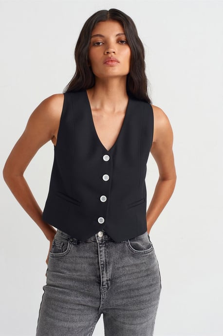 Dames Korte Geweven Gilet - Image 1