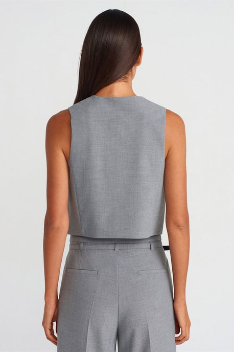Crop Crepe Waistcoat With Button Closure - Image 2