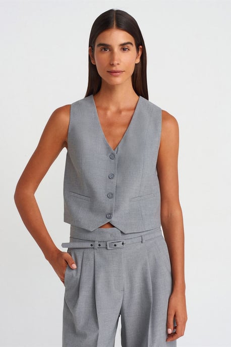 Crop Crepe Waistcoat With Button Closure - Image 4