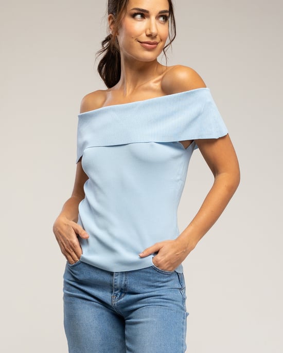 Gebreide top met lurex en een boothals - Image 3