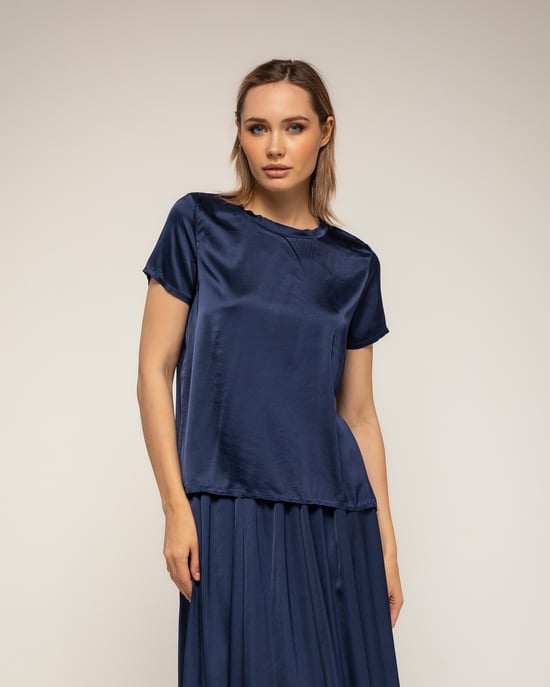 T-shirt met korte mouwen en ronde hals van zijde - Image 1