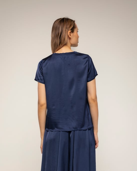 T-shirt met korte mouwen en ronde hals van zijde - Image 2