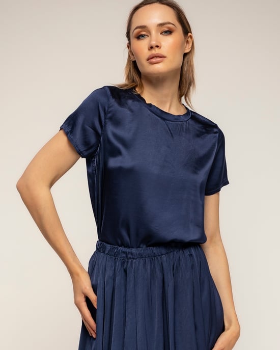 T-shirt met korte mouwen en ronde hals van zijde - Image 3