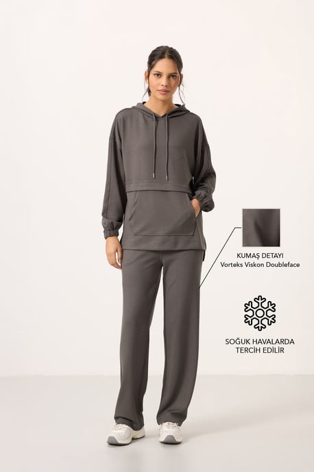 Oversized Hooded Sweatshirt And Wide-Leg Pants Set - Image 6