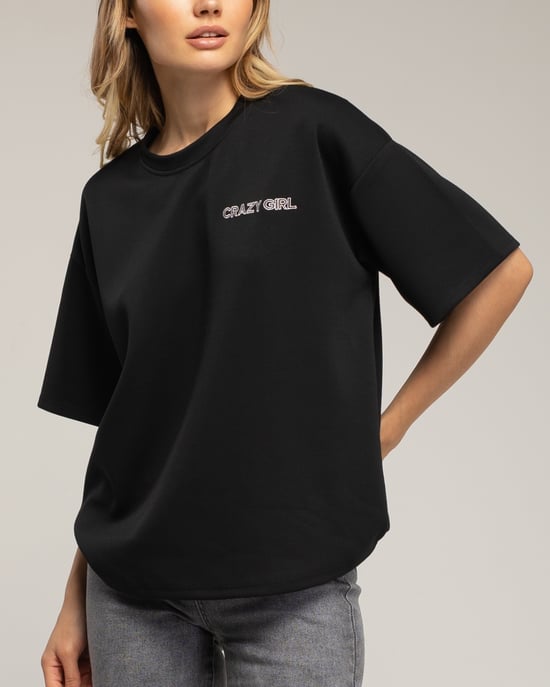 Sweatshirt met korte mouwen en de tekst 'crazy girl' op de voorkant en de rug. - Image 3