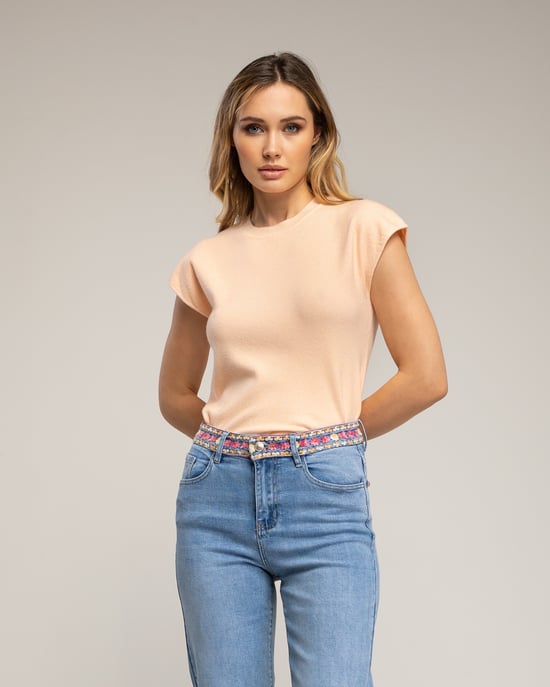 Mouwloze effen gebreide top met een ronde hals. - Image 1