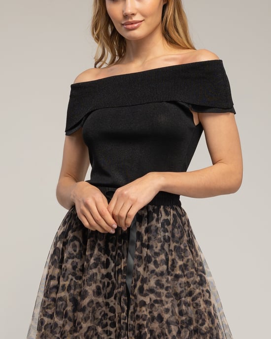 Gebreide top met lurex en een boothals - Image 3
