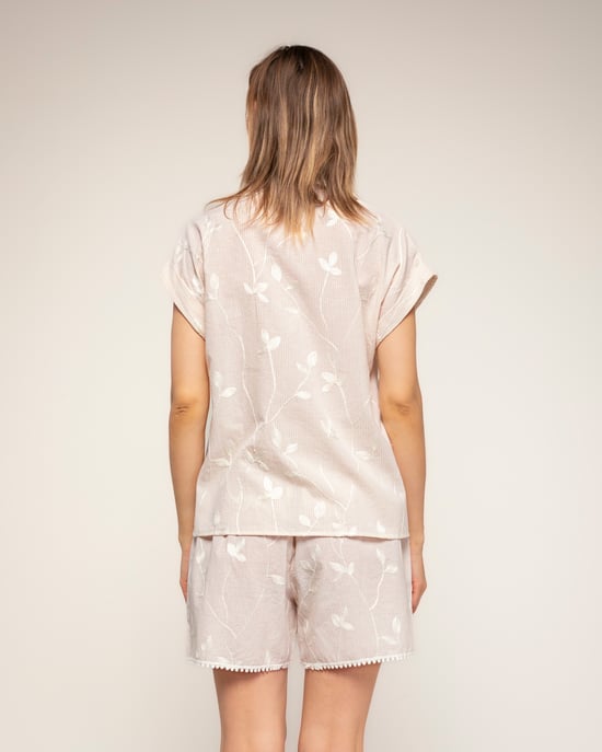 Gestreepte blouse met borduursels en korte mouwen met omslag - Image 2