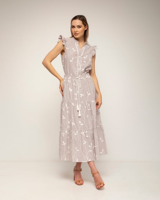 Gestreepte blouse met borduursels en kantdetail met ruches aan de mouwen - Image 4