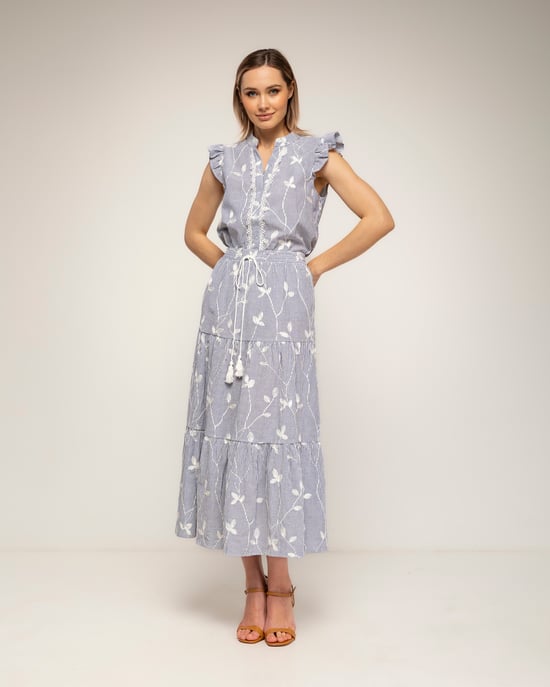 Gestreepte blouse met borduursels en kantdetail met ruches aan de mouwen - Image 4