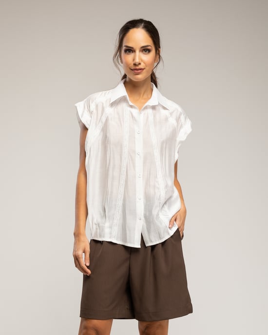 Blouse met korte mouwen en geborduurde bies - Image 3