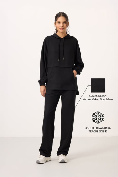 Oversized Hooded Sweatshirt And Wide-Leg Pants Set - Image 1