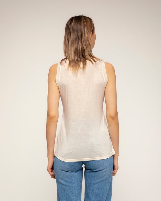 T-shirt met korte mouwen, V-hals, zijde aan de voorkant en tricot aan de achterkant - Image 2