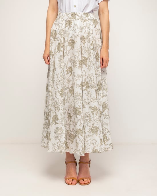 Lange uitlopende bloemenprint rok met elastische taille - Image 2