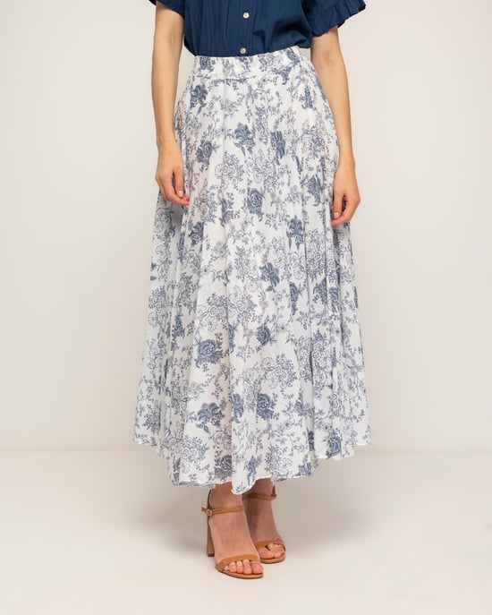 Lange uitlopende bloemenprint rok met elastische taille - Image 2