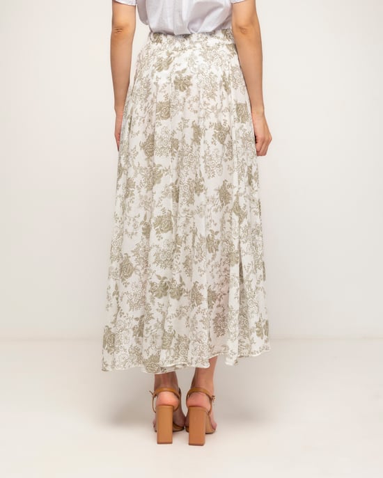 Lange uitlopende bloemenprint rok met elastische taille - Image 3