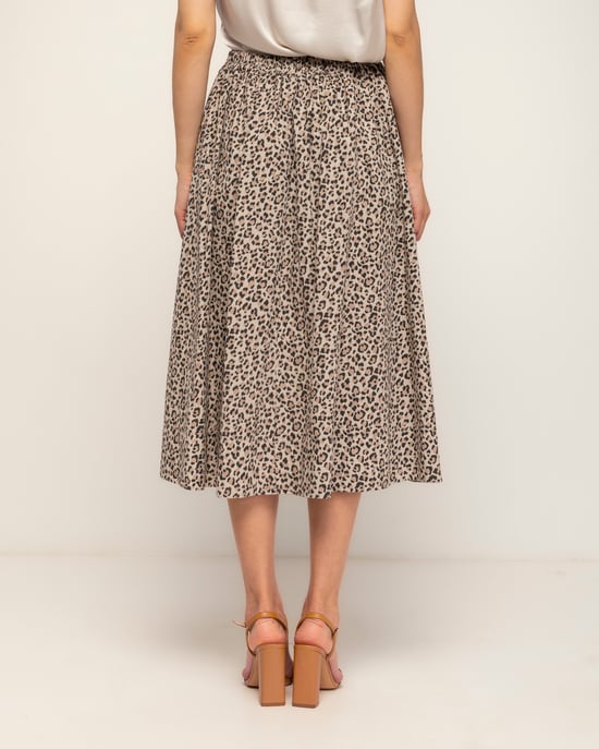 Animal-print skirt with pockets, a flared hem and an elasticated waistband - Image 3