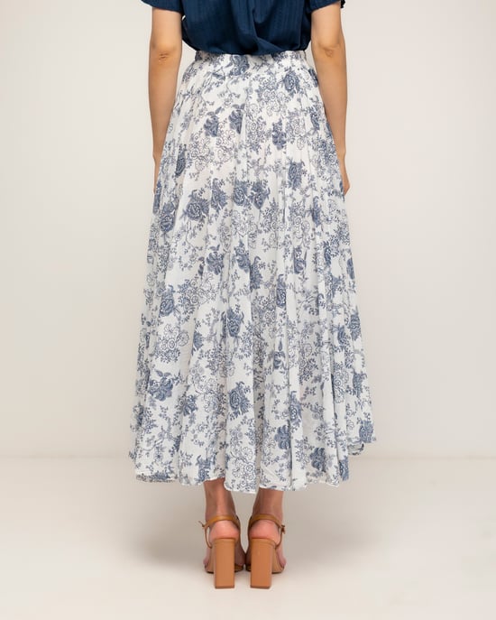 Lange uitlopende bloemenprint rok met elastische taille - Image 3