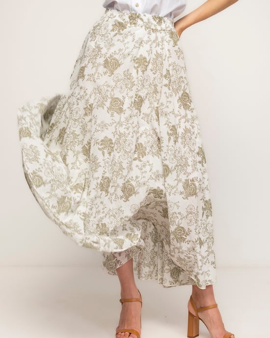Lange uitlopende bloemenprint rok met elastische taille - Image 4