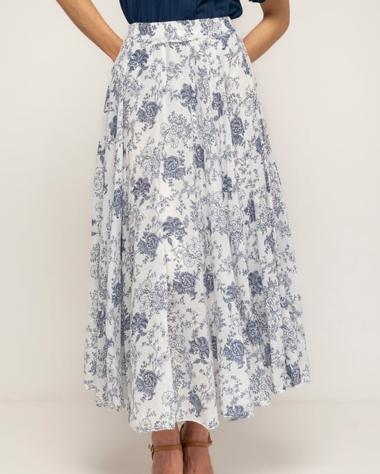 Lange uitlopende bloemenprint rok met elastische taille - Image 4