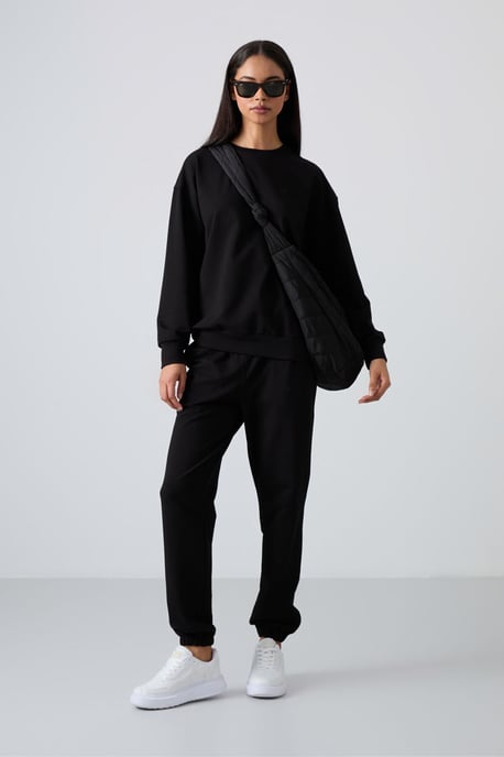 Oversized Sweatshirt en Broek met Elastische Tailleband Set - Image 1