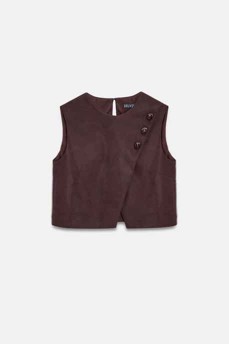 Kort Faux Skinn Knapp Väst - Image 5